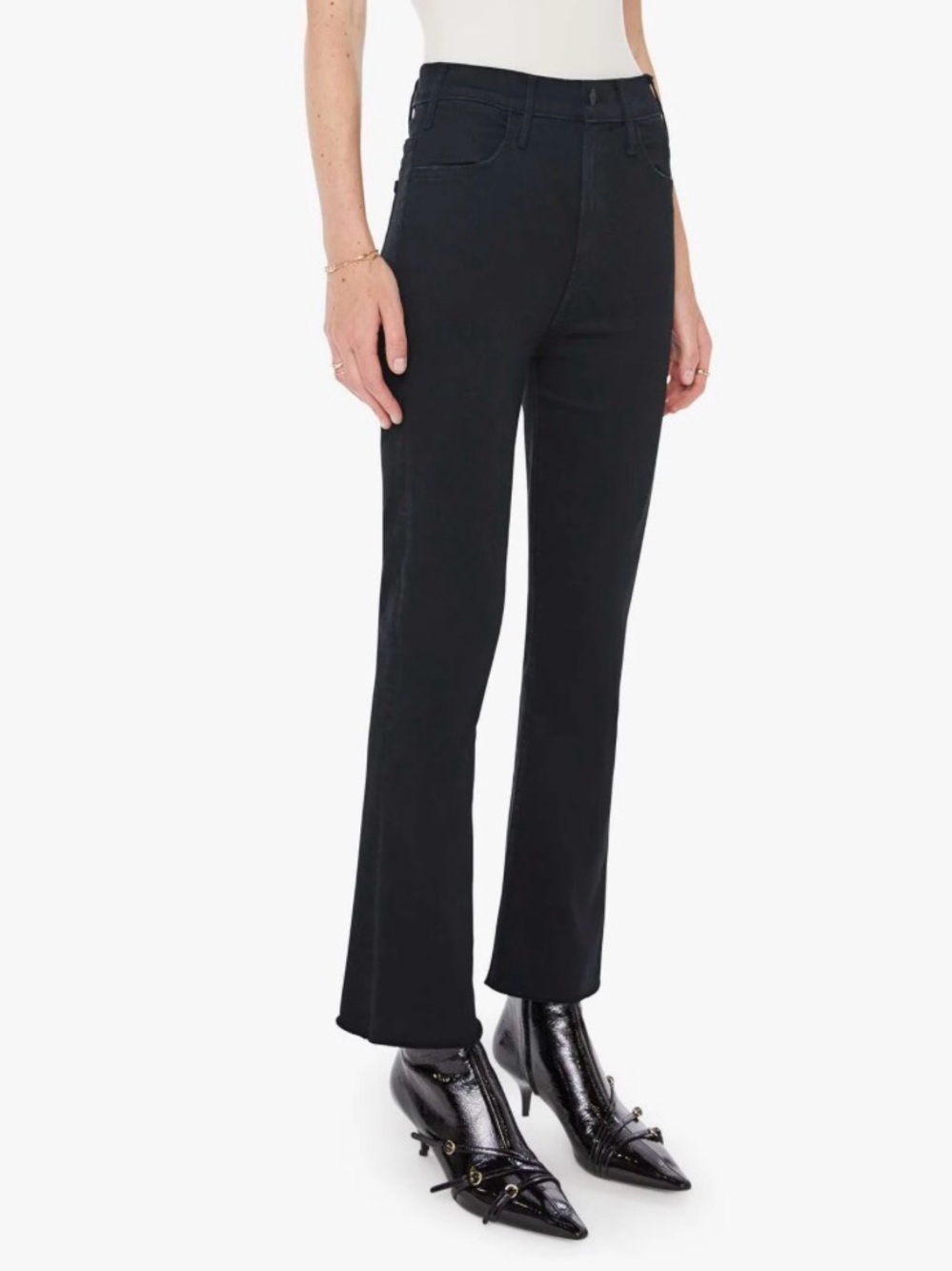 MOTHER The Hustler Angle Fray Black Jeans.